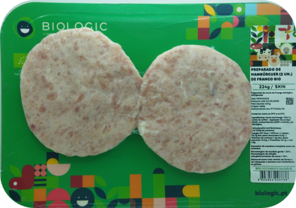 PREPARADO DE HAMBÚRGUER (2 UN.) DE FRANGO BIO - SKIN - FRESCO - 224 G